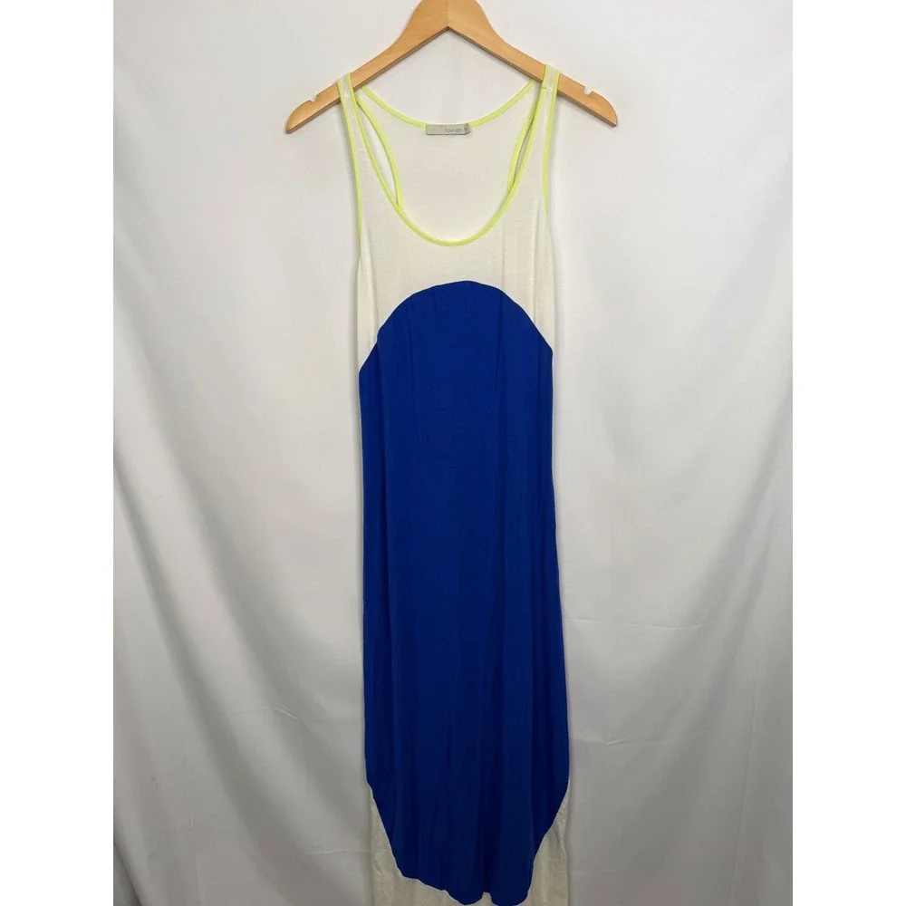Townsen Womens Colorblock Maxi Dress Blue White Neon Yellow Racerback Large - Picture 6 of 9